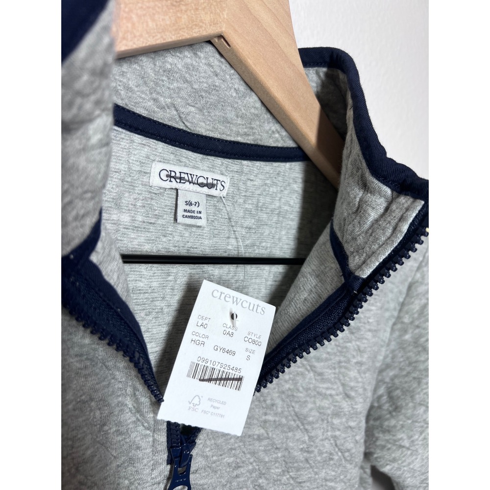 Crewcuts J.Crew Kids Quilted Quarter Zip Pullover Heather Gray Navy S 6 - Picture 4 of 4
